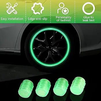 4 pieces of  Wheel Tire Rim Air Valve Cap Radium Tyre Air Caps Cover Glow Radium Light Resistant Tire Pressure Caps Universal for Car Truck Motorcycles Bike 4pcs